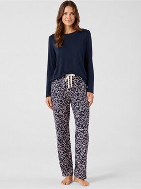 LandsEnd TALL LARGE Pajamas Set Cotton Knit Long Sleeve Top and Long Pants